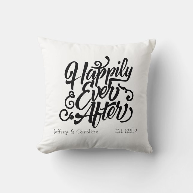 Coussin Heureux à tout jamais Personnalisable (Recto)