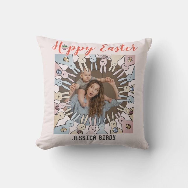 Coussin Heureux ami de Pâques, lapin de Pâques maman et bé (Recto)