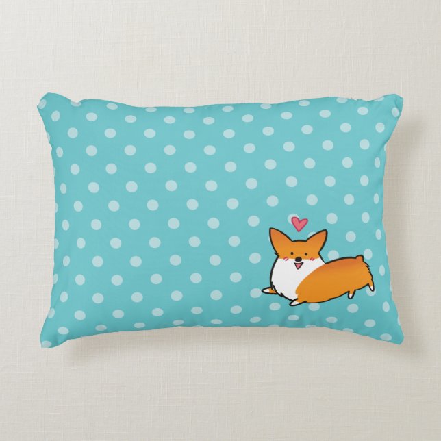 Coussin heureux de corgi de point de polka (Devant)