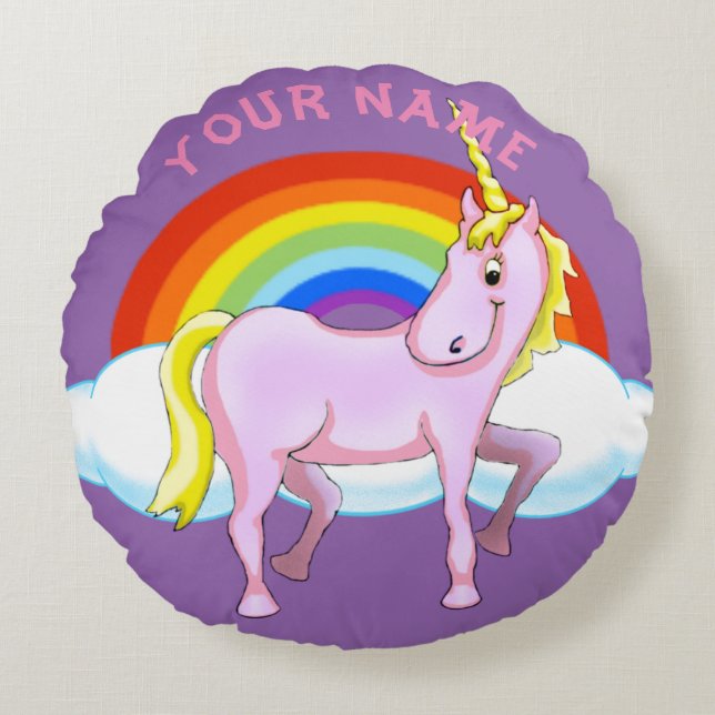 Coussin heureux de licorne (personnalisable) (Devant)