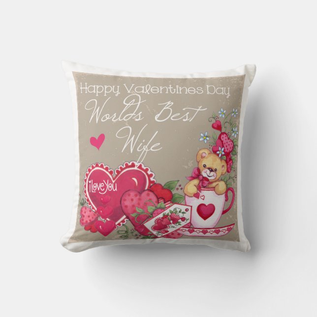 Coussin heureux d'épouse de jour de Valentines (Recto)