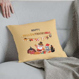 Coussin Heureux hallowthanksmas ! Mustard saisonnier