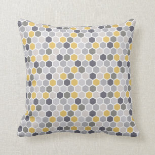 Coussin Hex géométrique moderne gris jaune neutre