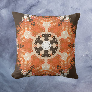 Coussin Hex Mandala Orange Blanc et Brown