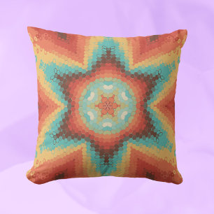 Coussin Hex Mandala orange bleu et jaune