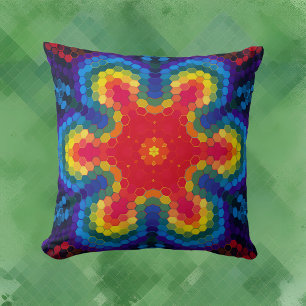 Coussin Hex Mandala rouge jaune et bleu