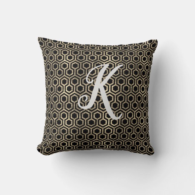 Coussin Hexagon de Parties scintillant noir et or Monogram (Recto)