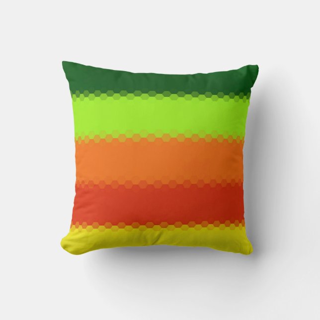 Coussin Hexagon Green Lime Orange Red Yellow Retro Stripes (Recto)