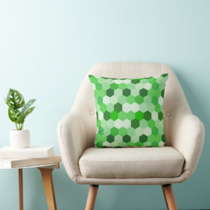 Coussin Hexagon vert blanc géométrique