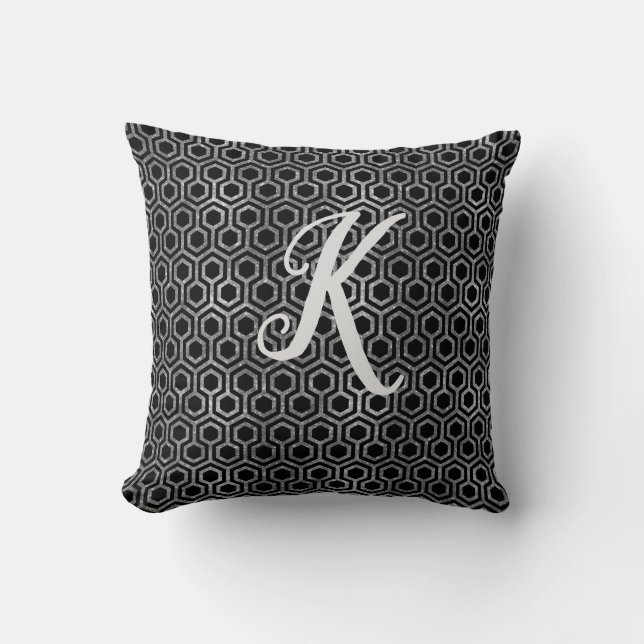 Coussin Hexagone de Parties scintillant noir et argent (Recto)
