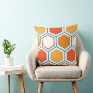 Coussin hexagone en orange, bleu et blanc