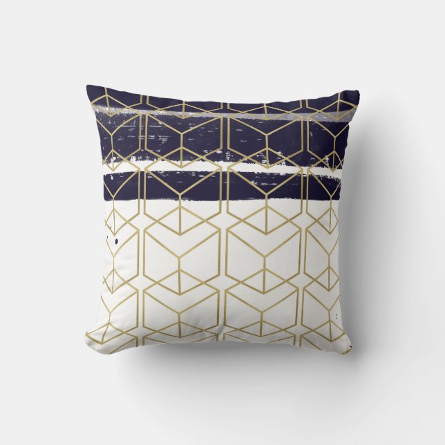 Coussin Hexagone Moderne Bleu Nuit Or Géométrique Glamour (Recto)