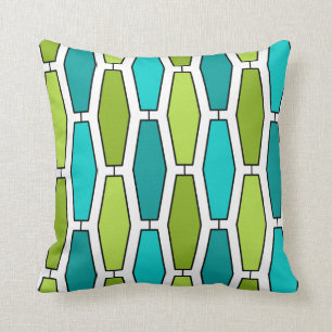 Coussin Hexagone ovale, Teal et vert de mod