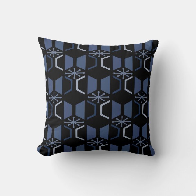 Coussin Hexagones de l'âge atomique Bleu noir (Recto)