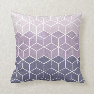 Coussin Hexagones géométriques pourpres et blancs