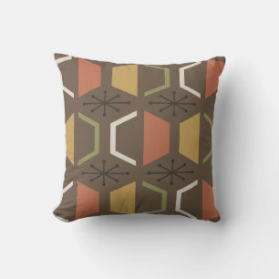 Coussin Hexagones modernes du milieu du siècle Brown