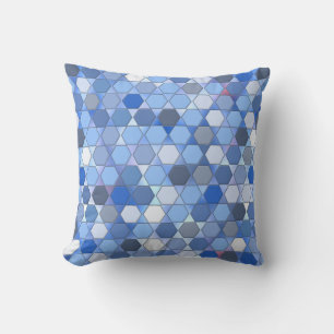 Coussin Hexagons en nuances de bleu