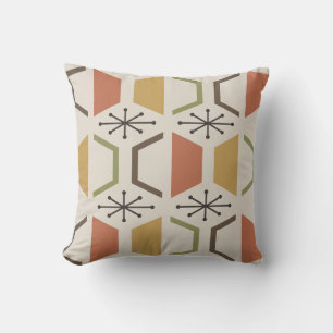 Coussin Hexagons modernes du milieu du siècle Multicolores