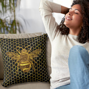 Coussin Hexagre dorée Queen Bee Gold Hexagon Beehive