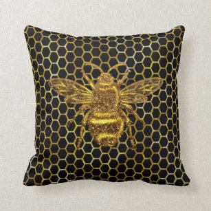 Coussin Hexagre dorée Queen Bee Gold Hexagon Beehive