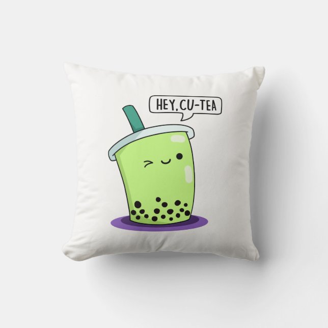 Coussin Hey Cu Tea Drôle Boba Tea Pun (Recto)