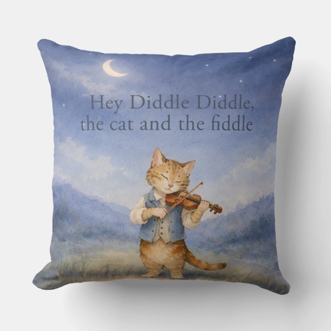 Coussin Hey Diddle Diddle Chat et Livre de Fable de la Nur (Recto)