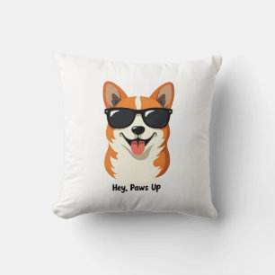 Coussin Hey Vintage, Patte en l'air Corgi avec Lunettes de