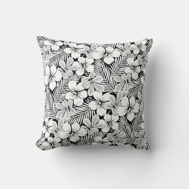 Coussin hibiscus blanc et feuilles de palmiers (Recto)