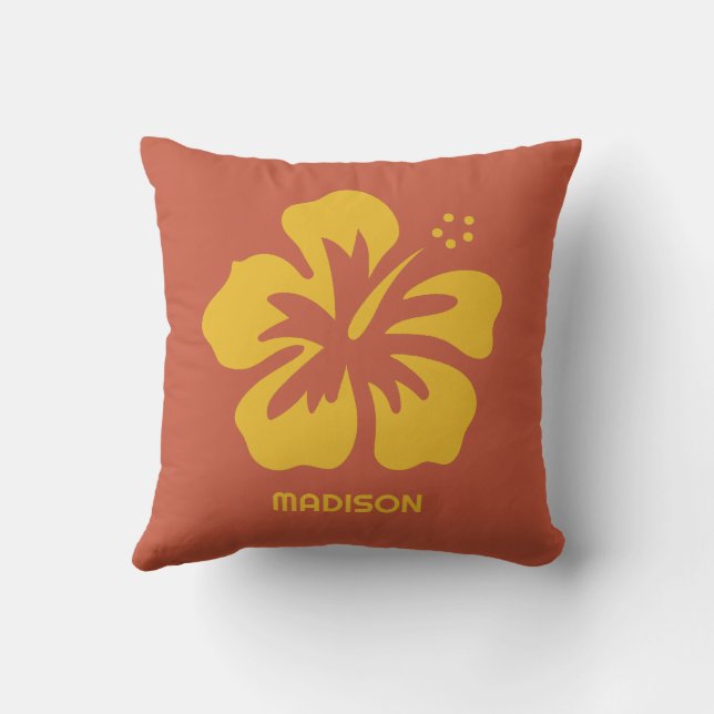 Coussin Hibiscus de nom personnalisé (Verso)