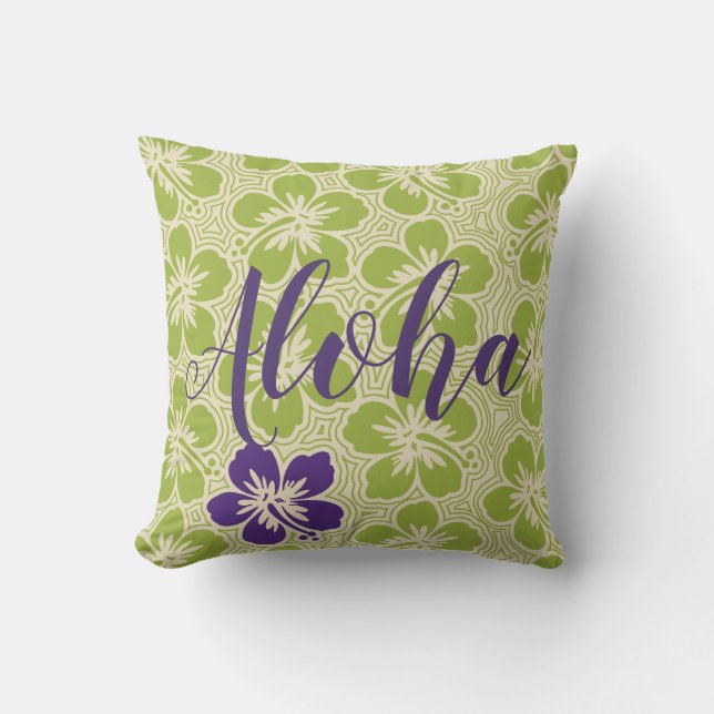 Coussin Hibiscus d'îles Hawaïen Réversible Aloha (Recto)