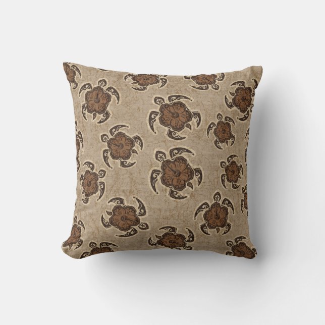 Coussin Hibiscus d'Uhane Honu Tortue hawaïenne Batik (Recto)