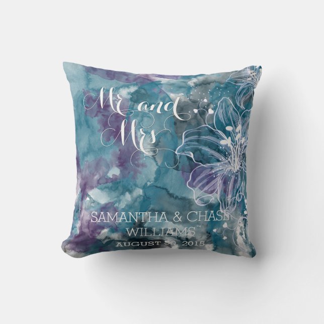 COUSSIN HIBISCUS EN COULEUR D'EAU BLEU (Recto)