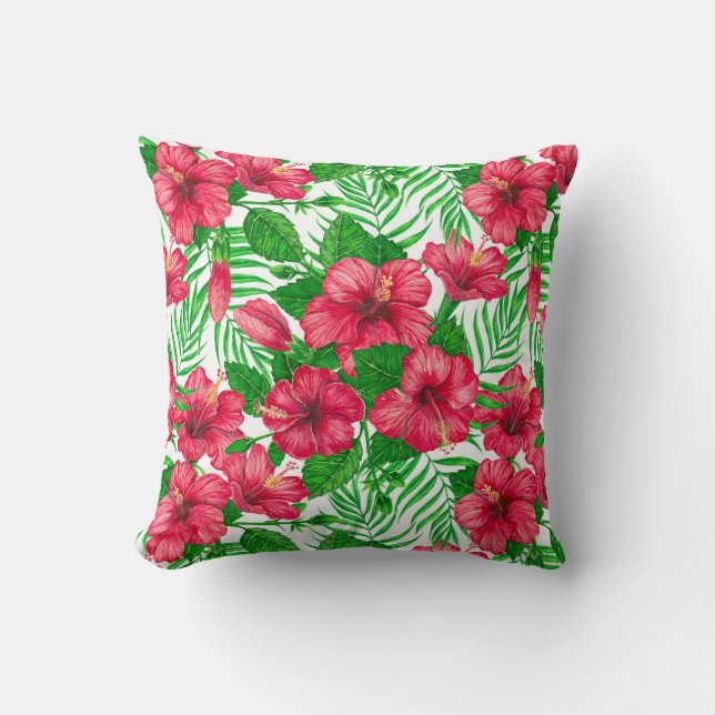 Coussin Hibiscus et palmiers feuilles (Recto)