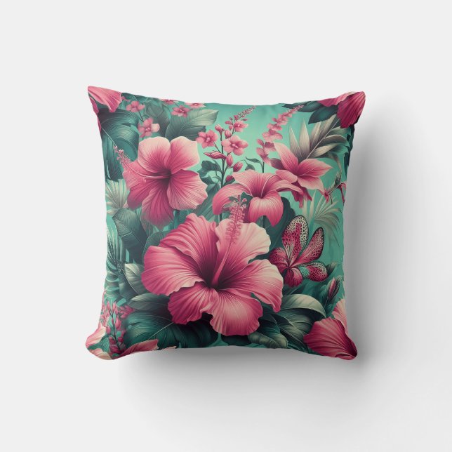 Coussin Hibiscus exotique - Floral tropical (Recto)