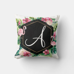 Coussin Hibiscus Feuille tropicaux Flamants roses été chic