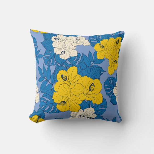 Coussin Hibiscus fleurs et feuilles (Recto)