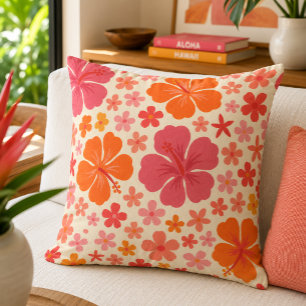 Coussin Hibiscus Floral Tropical Rétro