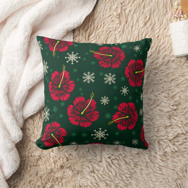 Coussin Hibiscus floral tropical Snowflakes Noël | (Couverture)