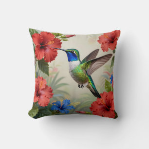 Coussin Hibiscus floral vibrant colibri