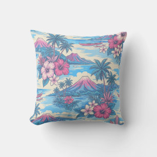 Coussin Hibiscus Island Hawaiian Scenic - Rose et Bleu