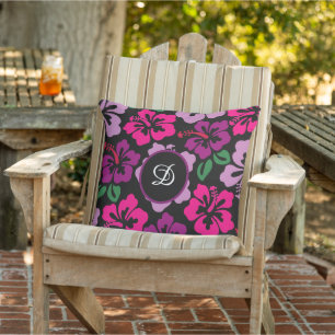Coussin hibiscus motif floral coloré tropical