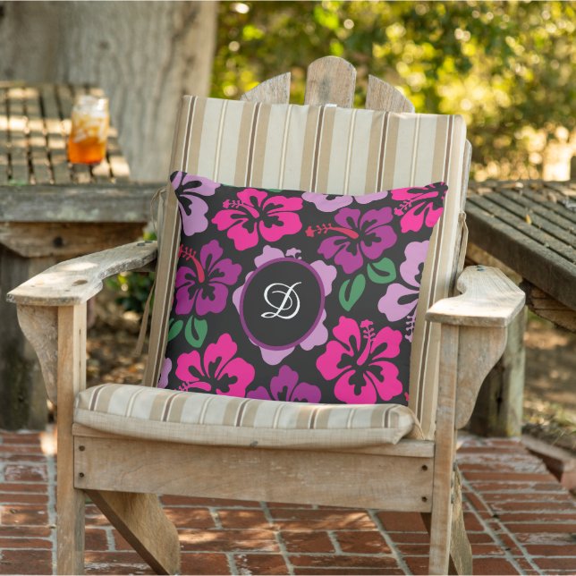 Coussin hibiscus motif floral coloré tropical (Chaise)