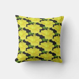 Coussin Hibiscus noir et jaune Fleur tropicale
