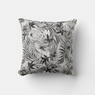 Coussin Hibiscus noir fleur hawaïenne Motif Tropical Th