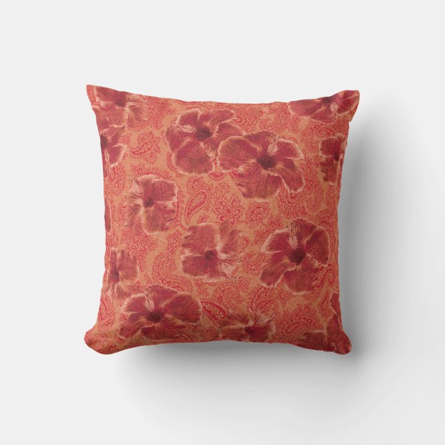Coussin Hibiscus Paisley Vintage Floral Psychédélique (Recto)