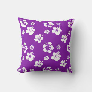 Coussin Hibiscus pourpre et blanc