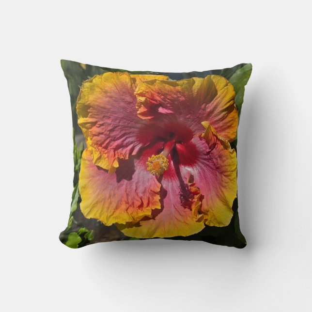 Coussin Hibiscus rose et orange (Recto)