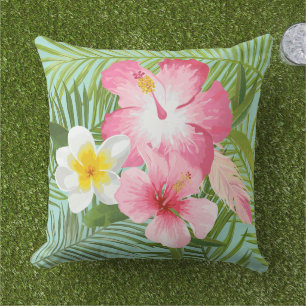 Coussin Hibiscus rose Tropical