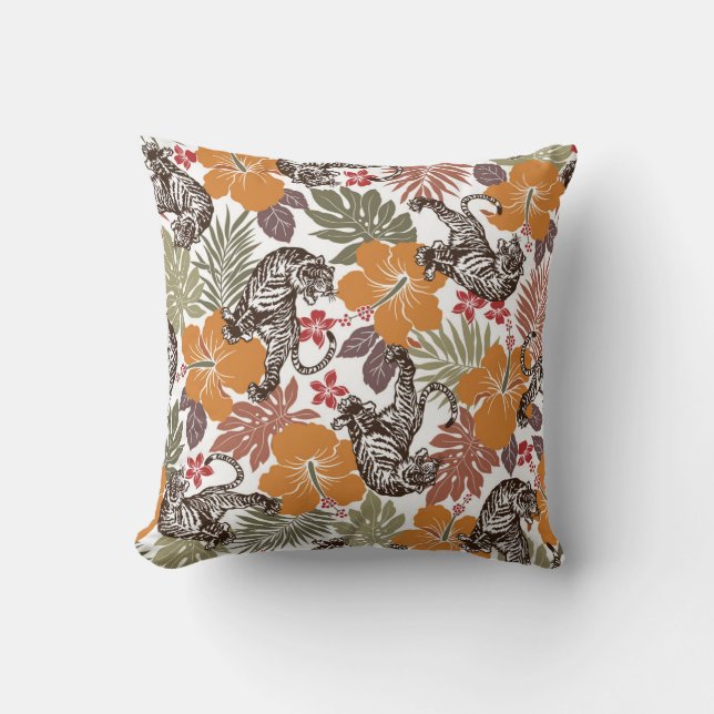 Coussin Hibiscus Tiger, Motif exotique. (Recto)