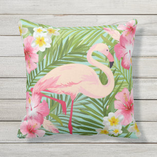 Coussin Hibiscus tropical avec Flamant rose rose